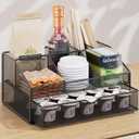 VITVITI Coffee Station Organizer for Countertop, Metal Coffee Bar Organizer Basket with Drawer, 6 Compartments Bar Station Holder for Pods Tea Bag, Black