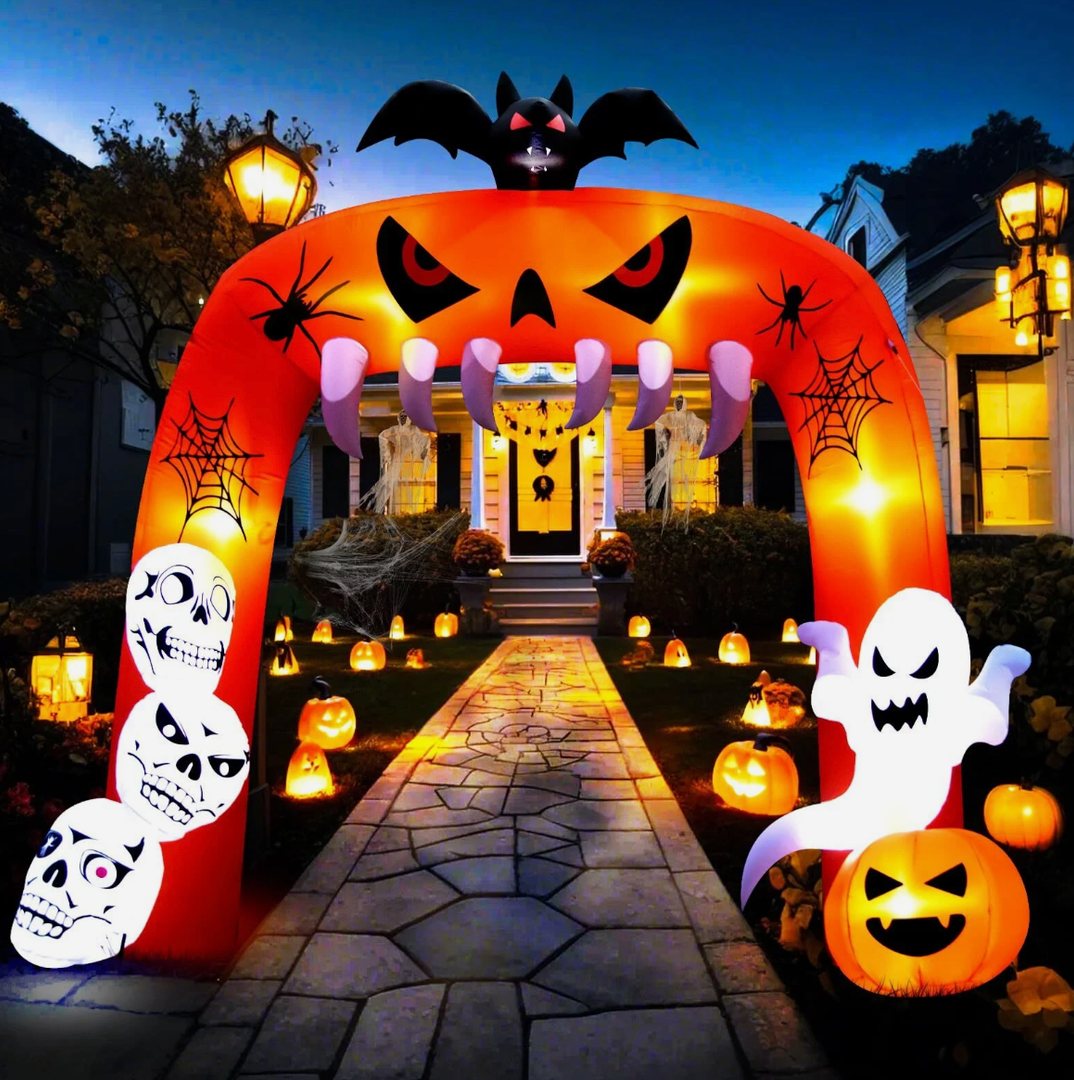 10 FT Halloween Inflatable Lighted Pumpkin Archway, Pumpkin Inflatable Arch Yard Decoration with Built-in LED Lights, Holiday Blow Up Archway for Halloween Party, Outdoor, Yard, Garden Decor