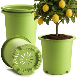 4-Pack 16 inch Large Deep Planters for Outdoor Plants -Light Green | Plastic Plant Pots with Drainage Holes & Elevated Base for Root Aeration, 10-Gallon Heavy-Duty Garden Flower Pots, 16"W 15"H