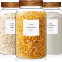 KEYWING 88oz Large Glass Jars with Airtight Acacia Wood Lids, Set of 3 Food Storage Containers for Flour, Sugar, Rice, Pasta, Cereal, Cookies  Includes 126 Labels