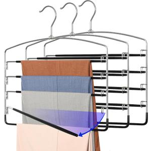 TOPIA HANGER Pant Hangers Space Saving 3 Pack Yoga Pants Leggings Hangers for Closet Non Slip 5 Tier Swing Arm Hanger Organizer for Pants Yoga Pants Leggings Trouser Jeans Slack - CT49B