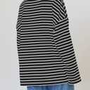 ZESICA Womens Striped Long Sleeve Tops Oversized Sweatshirt V Neck Loose Fit Tunic Tops Spring Casual Blouses (Black, S)