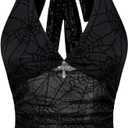 Verdusa Women's Y2k Gothic Goth Halter Top Mesh Sheer Backless Crop Tops Emo Grunge Witchy Clothes Halloween Costumes (Medium, Black)