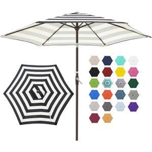 JEAREY 7.5FT Patio Umbrella Outdoor Market Umbrella with 6 Sturdy Ribs, Push Button Tilt/Crank Table Umbrella for Garden, Deck, Backyard and Pool, Beige & Black Stripe