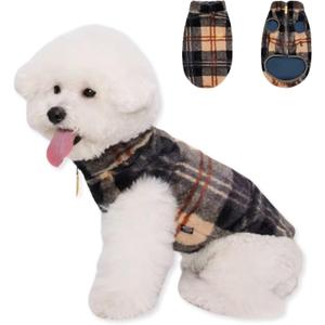 Small Dog Fleece Plaid Coat, Soft Comfortable Sweaters Winter Jacket Warm Vest Clothes for Puppy Chihuahua Poodle Yorkie Pomeranian (Coffee&Red, M)