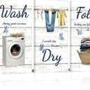 WELMECO Laundry Signs Laundry Room Wall Decor Wash Dry Fold Picture Framed Prints Farmhouse Laundry Decor 6x12inchx3Pieces (Blue)