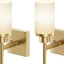 Vanity Lighting Fixtures with White Frosted Glass Shade, Modern Gold Wall Lamps for Bathroom Mirror Bedroom Living Room Porch, 2 Pack T001GD-L1-P2