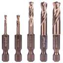 NordWolf 5-Piece M35 Cobalt Stubby Drill Bit Set for Stainless Steel & Hard Metals, with 1/4" Hex Shank for Quick Chucks & Impact Drivers, SAE Sizes 3/32"-1/8"-3/16"-1/4"-5/16" in Storage Case