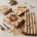 YANGTE Vintage Christmas Wrapping Paper Rolls, Brown & Black Wrapping Paper Christmas with Twine and Greeting Cards, 4 Rolls Holiday Gift Wrapping Paper, 17 x 120 inch per Roll