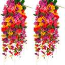 Artificial Flowers for Outdoors 3 Pack Fake Hanging Plants with Faux Hibiscus Flowers Summer Fall Decor UV Resistant Silk Leaves for Indoor Outdoor Front Door Porch Patio Planter Decor