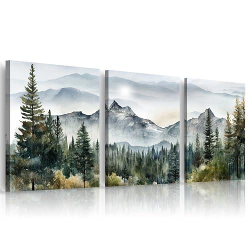 MHARTK66 Wall Art for Living Room Modern Wall Decor for Bedroom Office Decor Abstract Mountain Forest Landscapes Ink Painting 3 Piece Framed Canvas Art Prints Ready to Hang Wall Pictures Home Decor