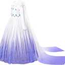 Aoiviss Girls Princess Costumes Snow Queen Princess Dresses Fancy Dress Up Clothes for Halloween Snow Party Cosplay, White, 140