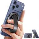 for MagSafe Phone Grip, Magnetic Phone Stand with Silicone Finger Strap & Dual-axis Adjustable Kickstand, Magnet Ring Holder Compatible with iPhone 17/16/15/14 Pro Max Mag Safe, Matte Black