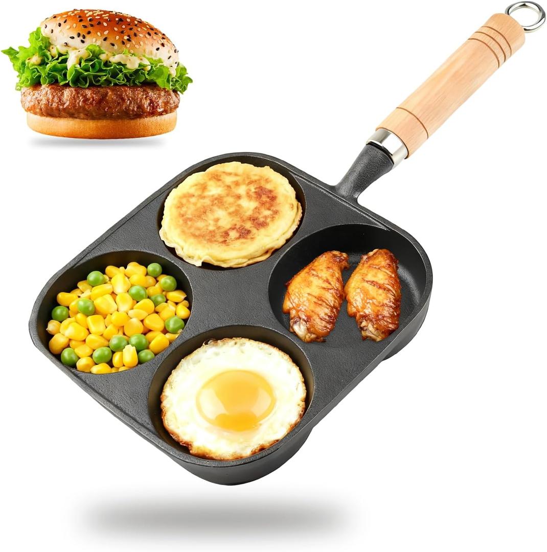 4 hole egg pan，cast iron egg pan，egg poacher pan nonstick 4 eggs，omelette pan Suitable for making breakfast/frying eggs/frying bread