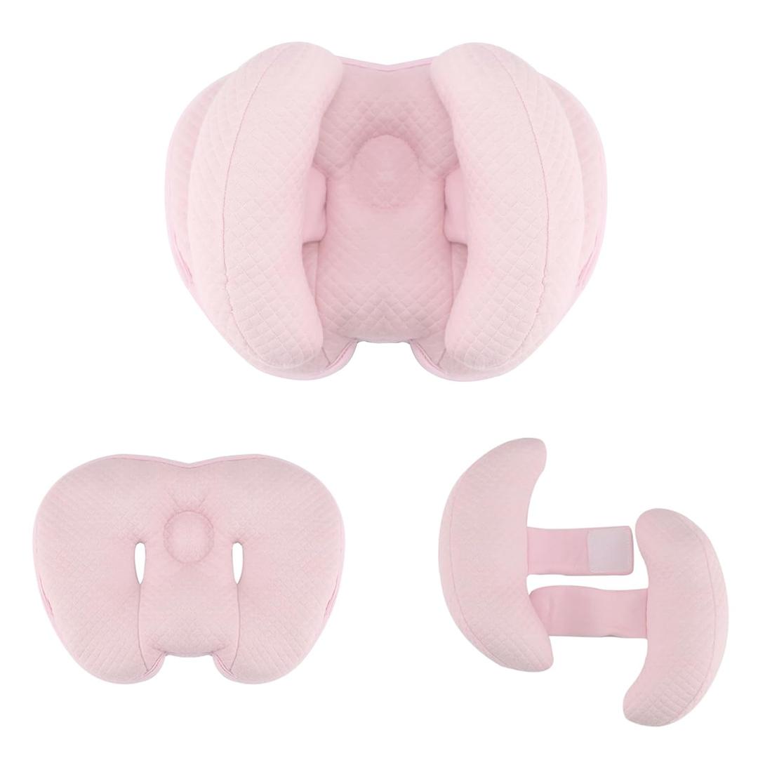 2 in 1 Baby Support Pillow, Banana Shape Baby Neck Head Travel Pillow Stroller Insert Cushion for Kids, Toddler, Pink