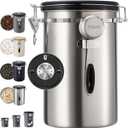 Veken Coffee Canister, 39OZ Large, Airtight Stainless Steel Food Storage Container for 2.2lbs Coffee Beans, Ground, Sugar, Tea, Flour, Cereal, Kitchen Bar Accessories with Date Tracker & Scoop, Silver