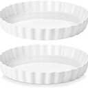 LOVECASA Porcelain Pie Pan Quiche Baking Dish,10 Inch Non-Stick Round Pie Dish Quiche Pan,Tart Pan with Ruffled Edge,Pie Plate for Apple, Quiche, Pot Pies, Tart,Set of 2, White