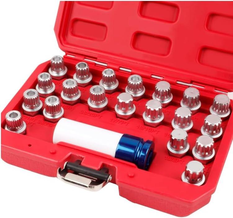Set of 21, Wheel Lock Key Set, Anti-Theft Lock Lug Nut Screw Remover Wheel Lock Removal Kit with 1/2 inch (12.7mm) Socket Adapter for Mini Series