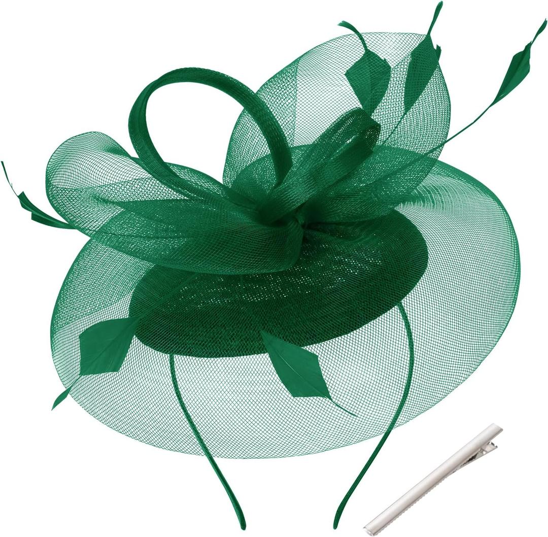tiggell Fascinators Tea Party Hat for Women, Pillbox Hat with Feather Mesh Veil Headband Clip for Wedding Church Cocktail
