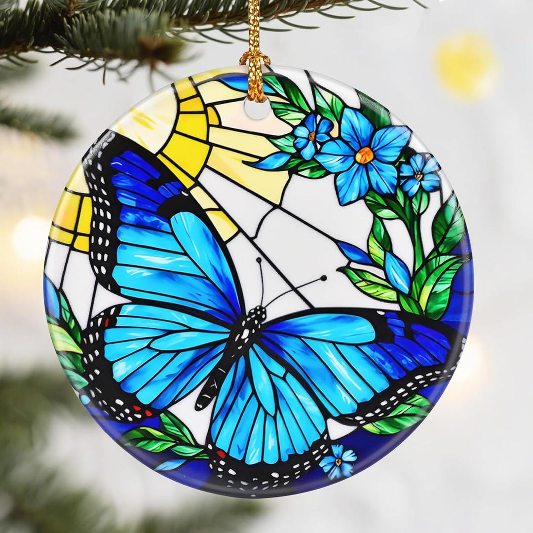 Christmas Ornaments, Dodosky 2.8in Ceramic Hanging Ornament, Xmas Decor, Christmas Tree Ornaments, Xmas Decorations for Tree, Holiday Ornament, Butterfly Gifts, Gifts for Women, Female, Mom