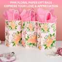 DjinnGlory 25 Pack Small Spring Floral Party Favor Bags with Handles and 25 Tissue Paper for Birthday Wedding Decorations, Pink Paper Gift Bags for Bridal Baby Shower New Moms (9x5.5x3.15 Inch)