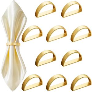10 Pcs Stainless Steel Napkin Rings Festival Metal Napkin Ring Holders Modern Serviette Buckles Metallic Adornment for Table Settings Kitchen Dinner Party Wedding (Matte Gold Semicircle)
