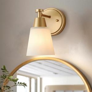 Bathroom Vanity Light, 1-Light Wall Sconce, Matte Black Wall Sconce with Milk Glass