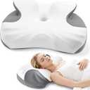 Side Sleeper Pillow, Memory Foam Cervical Neck Pillow, Dual Height Orthopedic Contour Pillow for Neck Support, Ergonomic Pillow for Side Back Stomach Sleepers with Breathable Washable Cover, Gray
