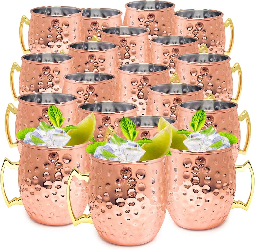 24 Pack 12 oz Moscow Mule Mugs Set Copper Cups Bulk Stainless Steel Rose Gold Moscow Mule Cups Tarnish Resistant Hammered Finish Chilled Coffee Mugs for Wedding Gift Cocktail Drinkware