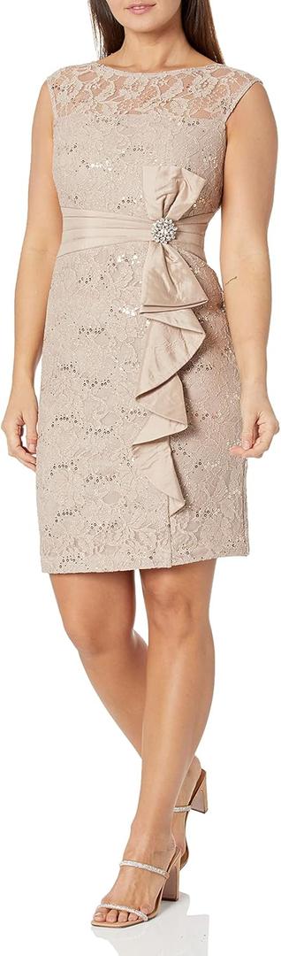 Jessica Howard Womens Sleeveless Mini Lace Sheath Dress with Boat Neck (10p, Beige)