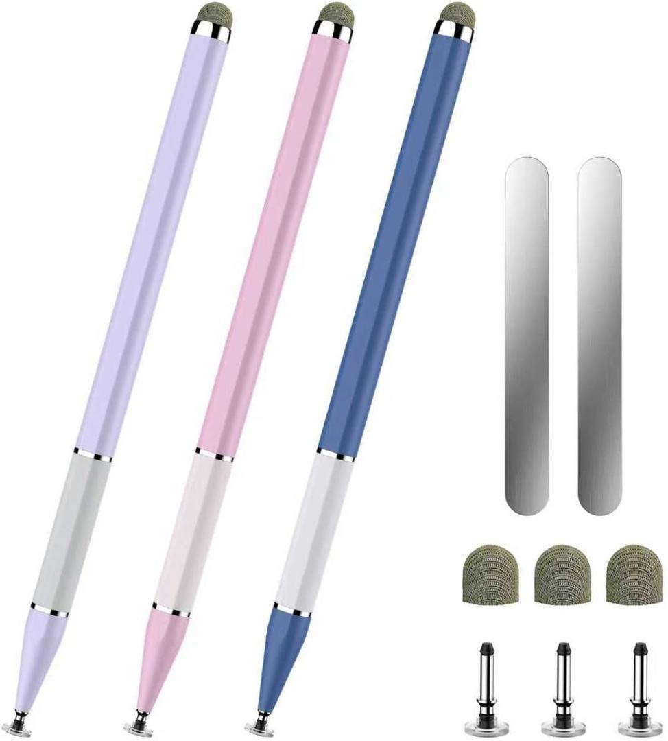 Bopomofo Stylus Pen for Touchscreen,3 PCS 2-in-1 Magnetic Stylus Pen High Sensitivity & Precision Stylus,Extended Pen Body Design,Compatible with Touch Screens(Blue/Purple/Pink)