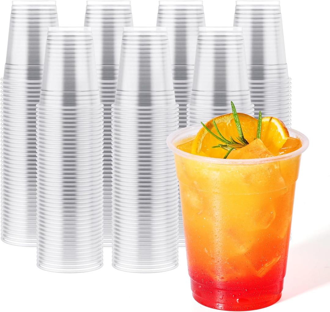 JOLLY CHEF 390 Pack 12 oz Clear Plastic Cups,Disposable Cups Drinking Cups for Ice Coffee,Milkshake, Cold Drinks