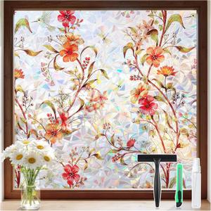 DOWELL Stained Glass Window Privacy Film, Rainbow Film, Boho Floral, 35.4" X 78.7"