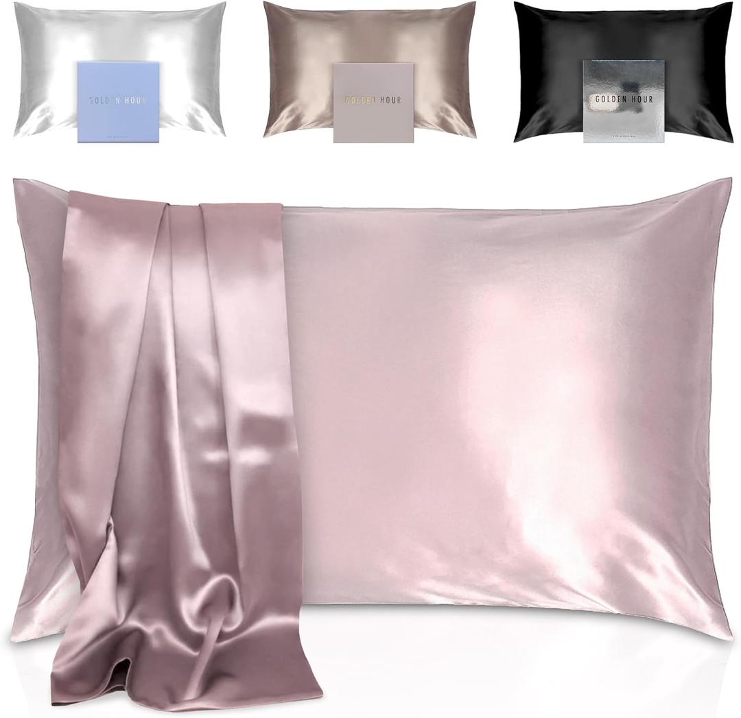 100% Pure Mulberry Silk Pillowcase - Highest Grade 6A - 22 Momme Silk Both Sides - Real Silk Pillowcase for Hair and Skin - Acne Free Pure Silk Pillow Case Queen Size-Luxury Gift Box(Rose Quartz Pink)