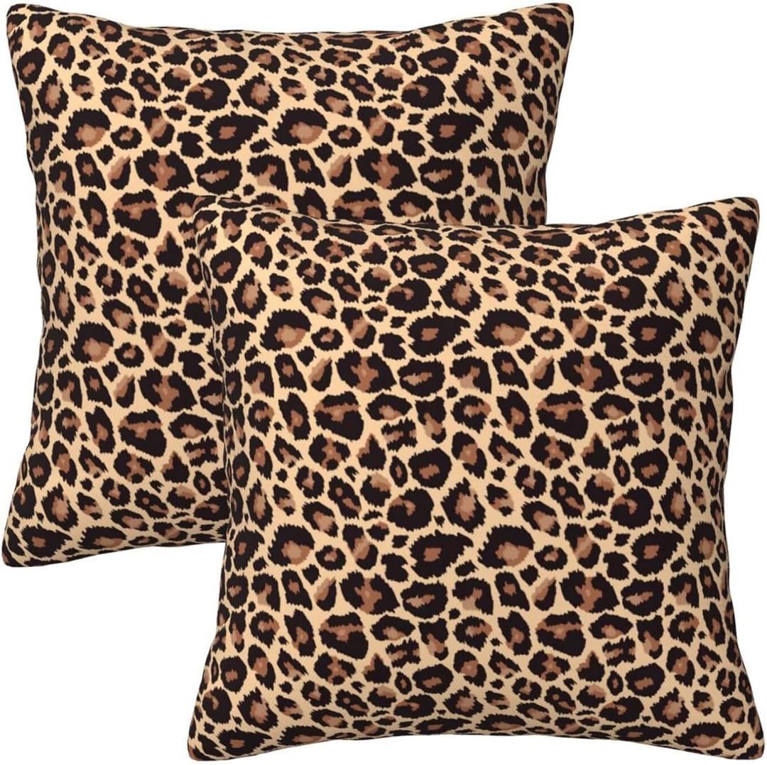 Leopard Print Throw Pillow Covers Home Decor 18x18 Inch Cute Cheetah Print Decorative Pillowcase Cushion Cover for Bed Sofa Couch, 2 Sets