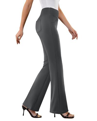 DLOODA Womens Dress Pants Stretchy Work Pants Business Casual Office Trousers Pull On Flare Slacks with 4 Pockets Dark Grey,S