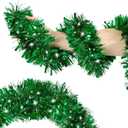 50FT Tinsel Christmas Garland Metallic Twist Garland Shiny Hanging Tinsel for Christmas Tree Party Supplies Indoor Outdoor Home Xmas Decoration (Green)