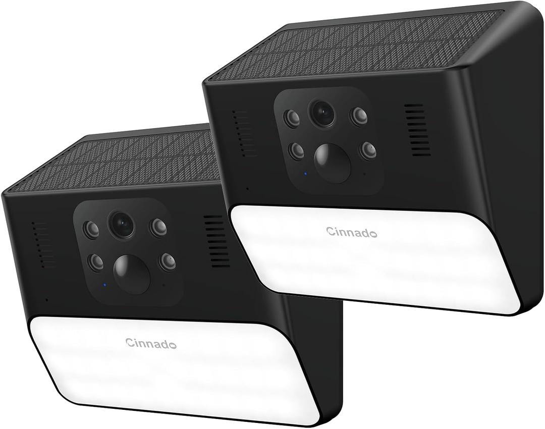Cinnado Outdoor Camera Wireless-2.4G 2K Solar Wall Light Cameras for Home Security with AI Motion Detection, Waterproof,Motion Activated Light, Siren Alarm Cloud/SD Storage, S2 (2.4G S2-Black-2Pack)