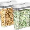 MR.SIGA Airtight Cereal Dispenser Set, Storage Containers for Dry Goods, Nuts, Beans, Snacks, BPA Free, 1.6 L / 1.69 Qt, Medium, Clear, 2 Pack (Transparent/White)