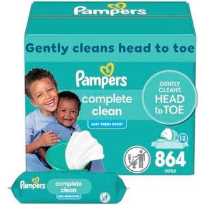 Pampers Baby Wipes, Complete Clean Baby Fresh Scented Wipe, Gently Cleans (4  Flip-Top Packs)