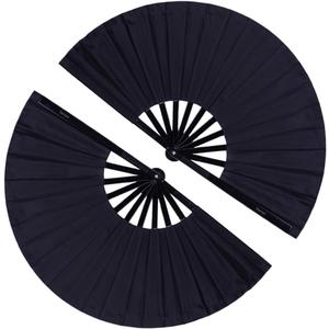 2 Pack Large Folding Hand Fan, Nylon-Cloth Vintage Retro Fabric Fans, Chinese Kung Fu Tai Chi Hand Fan for Men/Women, Festival, Dance, Gift, Performance, Decorations (Black)