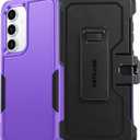 FNTCASE for Samsung Galaxy S24-FE Case: Dual Layer Military Grade Drop Protection Cell Phone Cover with Belt-Clip Holster | Shockproof Rugged Durable Heavy Duty Protective Bumper Tough (Purple)