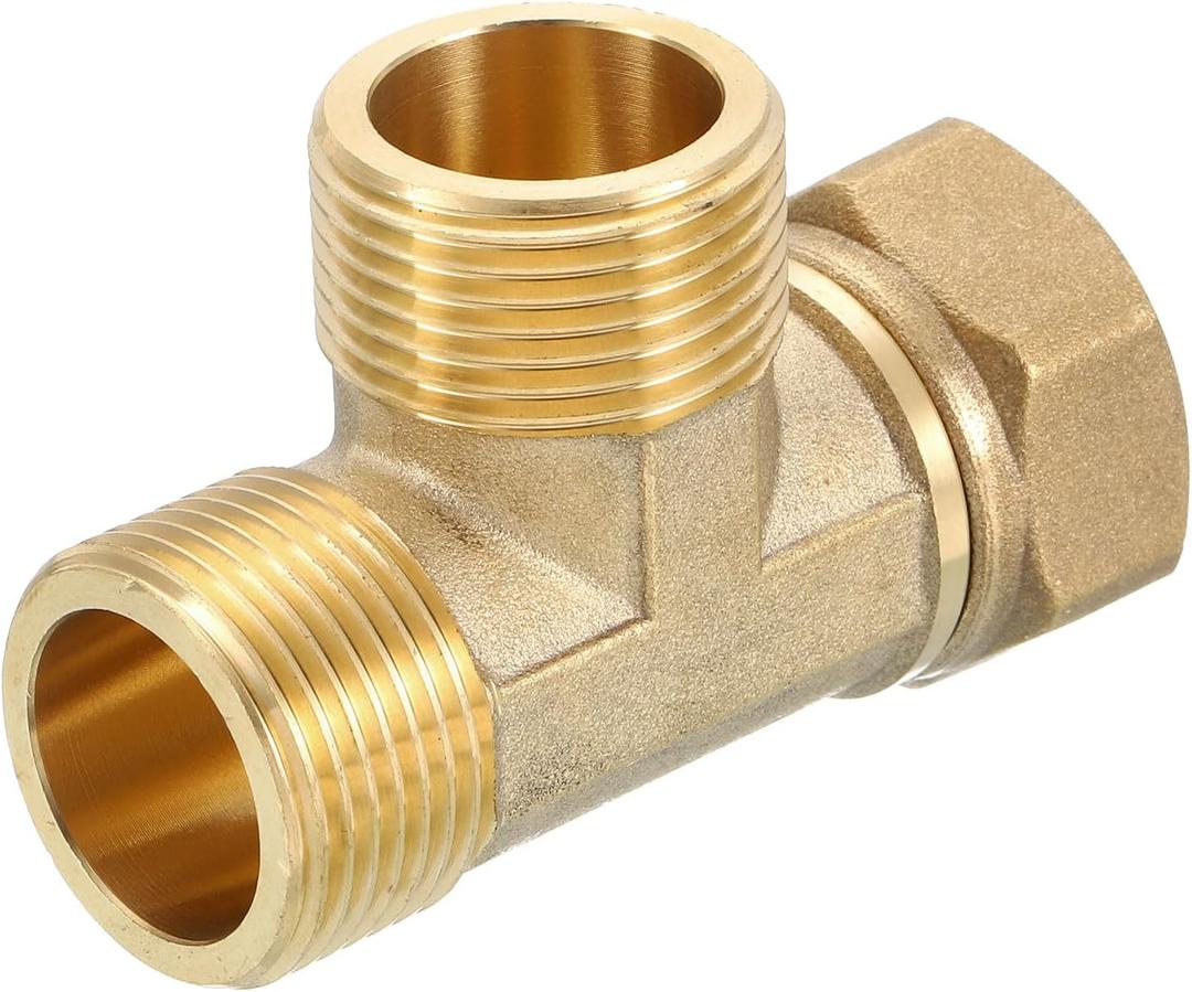 uxcell Brass Tee Swivel Pipe Fitting, G3/4" (Female x Male x Male) 3 Way T-Connector Fitting Coupler for Air Conditioner Refrigeration Plumbing, 1pcs