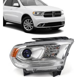 FIONE Halogen Headlight Assembly Compatible With Dodge Durango 2014-2020 Replacement Chrome Housing Headlights Without LED DRL Projector Passenger Right Side RH