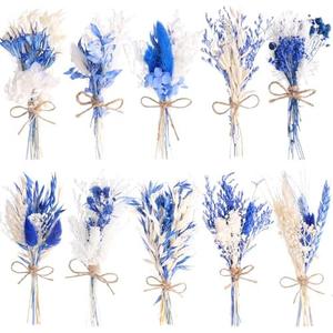 10 Pack Dark Blue Dried Flowers Bouquets Naturl Dried Flowers Decor Dry Wildflowers with Stem Mini Dried Floral Arrangement for Vase Carfts Wedding Table Centerpieces Graduation Party Decor