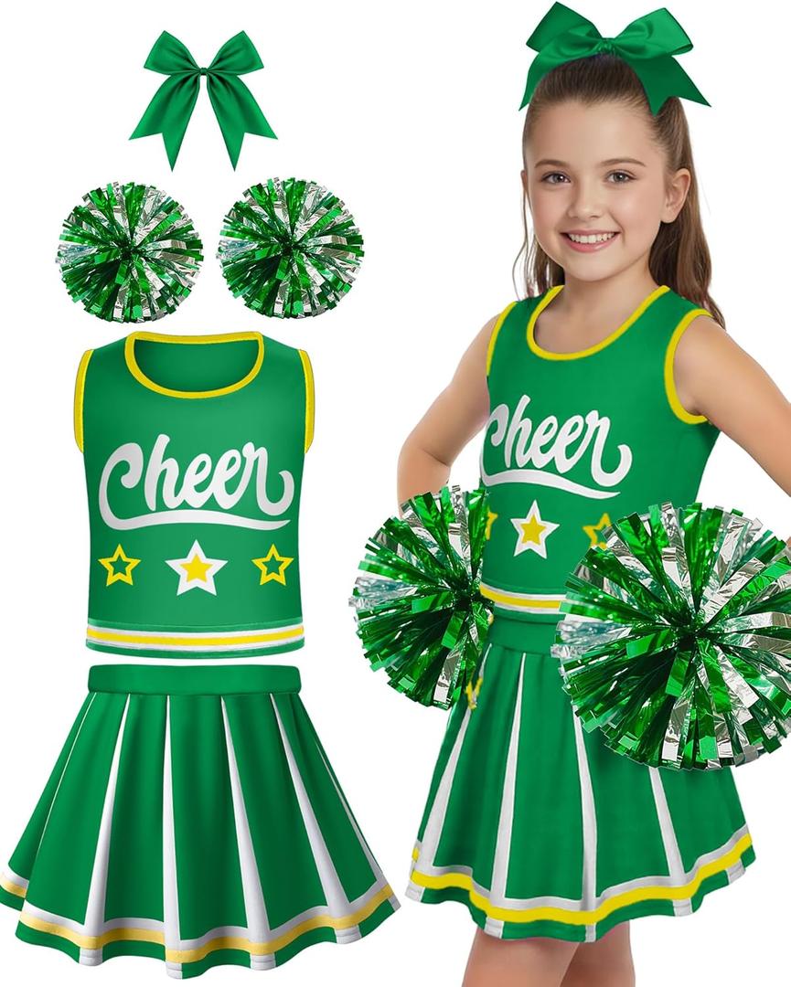 JenPen Cheerleader Costume for Girl, Cute Cheerleading Outfit Cheer Leader Dress for Halloween Cheerleader Gifts (5-7 Year, Green)