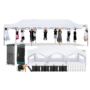 COBIZI 10x30 Pop Up Canopy with 8 Sidewall,Heavy Duty UPF 50+ All Season Wind Waterproof Commercial Outdoor Wedding Party Tents for Parties Canopy Gazebo with Roller Bag(10 x 30 ft White)