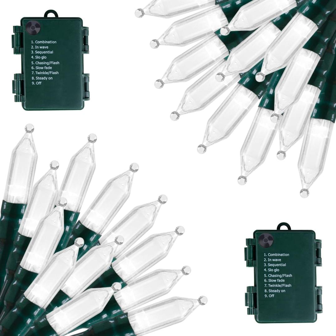 Brightown Battery Operated Christmas Lights 2 Pack 18 Feet 50 LED Clear Mini String Lights with 8 Modes Waterproof Tree Lights for Xmas Outdoor Indoor Holiday Party Garden Decor, Pure White