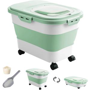 20-30 Lbs Rice Storage Container,Collapsible Food Storage Containers with Rolling Wheel Airtight Locking Lid,Flour Storage Container with Cup and Scoop,Suitable for Food,Rice,Pet Food,Flour