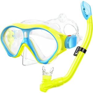 Gintenco Kids Snorkel Set, Diving Mask for Children as Unisex Kids Swimming Goggles, Anti-Fog Diving Mask and Dry Top Snorkel Combo Set for Junior and Youth